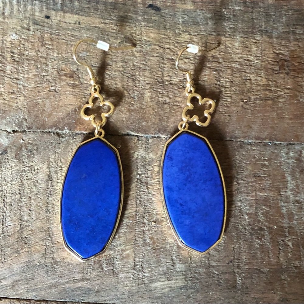 FINAL PRICE Blue Oval Stone Drop Earrings - Picture 2 of 2